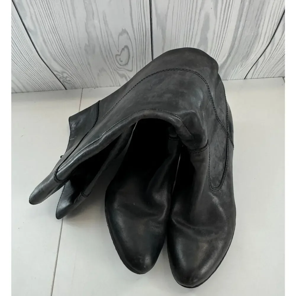 Vintage Y2K Born Black Soft Leather Zip Heeled Riding Boots Womens Sz 7.5